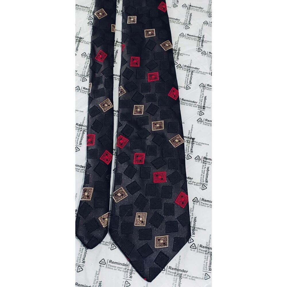 The American Edition Collection Black Red Woven Abstract Short Polyester Tie